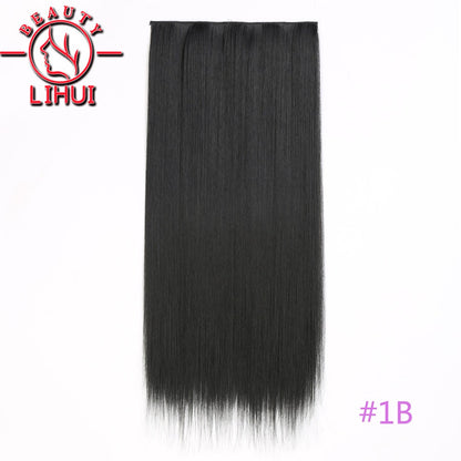 Extensões de cabelo sintéticas com clipe, longas e lisas, com 5 clipes em uma única peça, extensões de cabelo multicoloridas LIHUI