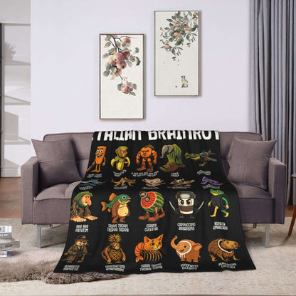 Warm Soft BlanketsStudents Picnic Italian Brainrot Funny Meme Throw Blanket Flannel Bedspread Bedroom Aesthetic Sofa Bed Cover