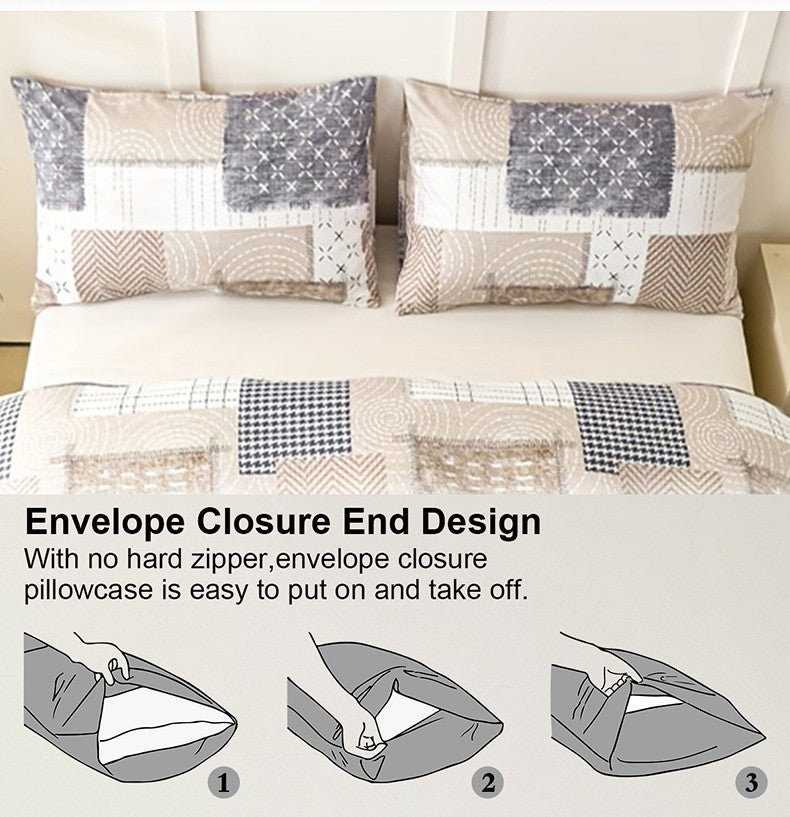 Conjunto de capa de edredom com estampa de retalhos chique de 3 peças, conjunto de cama macio e delicado para a pele inclui 1 capa de edredom e 2 fronhas