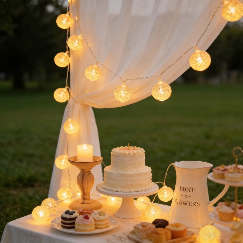 10/20LED Cotton Balls String Lights Battery Powered Fairy Garland Lighting Strings Holiday Wedding Party Decoration Birthday