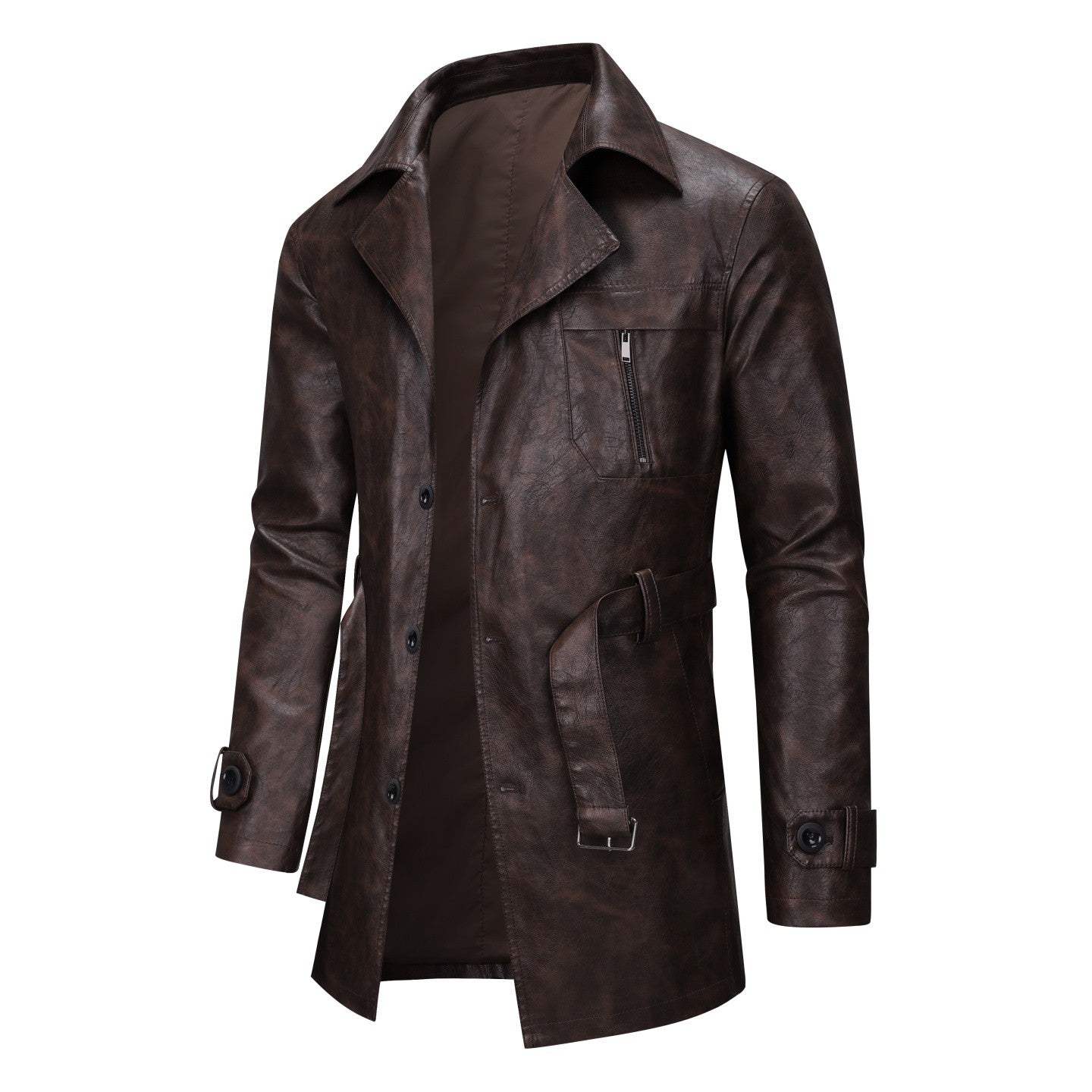 New Mid-length Men's Leather Jacket Spring and Autumn Fashion Functional Lapel PU Jacket Retro Men's Motorcycle Leather Jacket