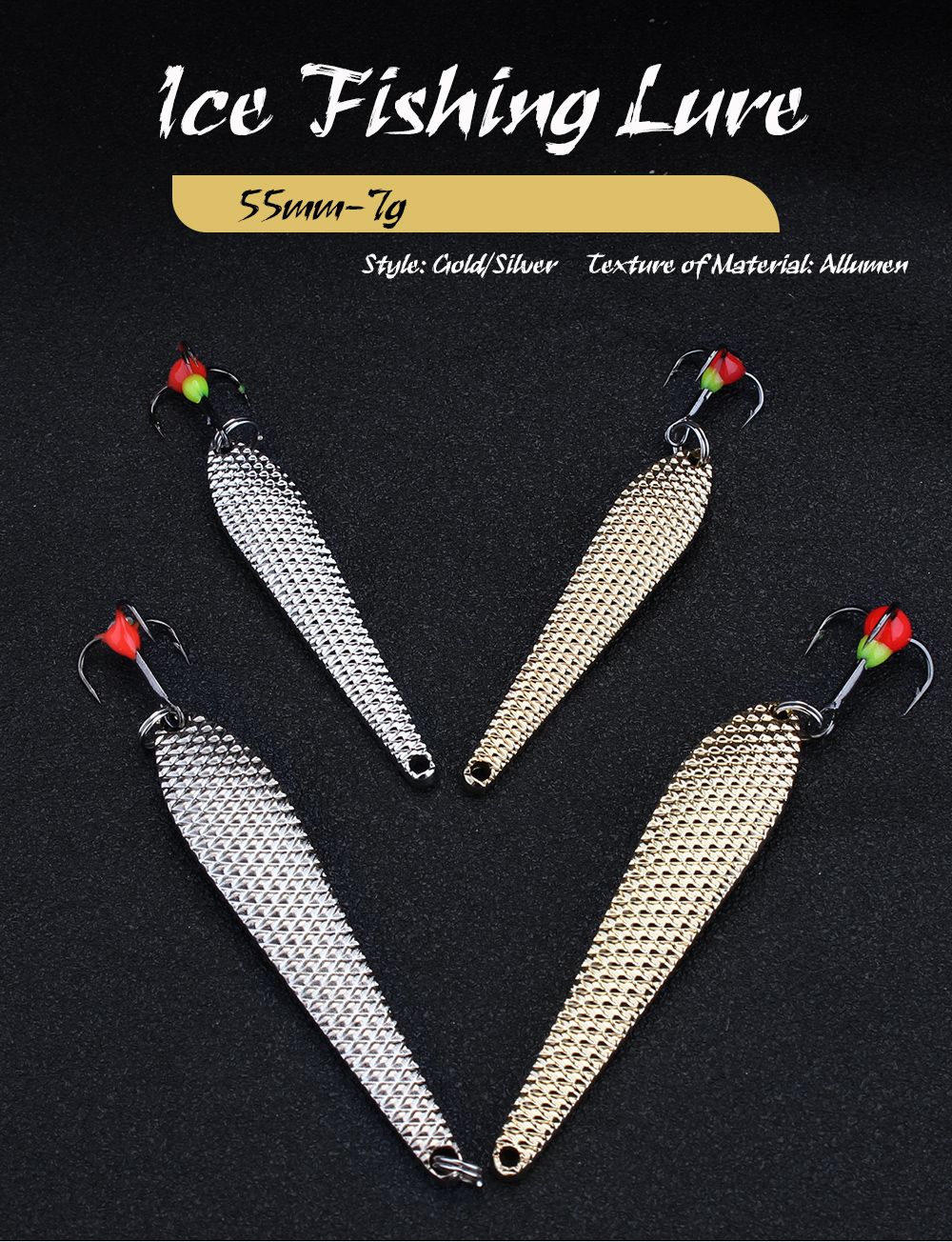 Isca de Pesca no Gelo FTK 7g/12g 55mm/70mm Isca Dura de Pesca Anzol Triplo Colher de Metal Balancim Wobbler Pesca