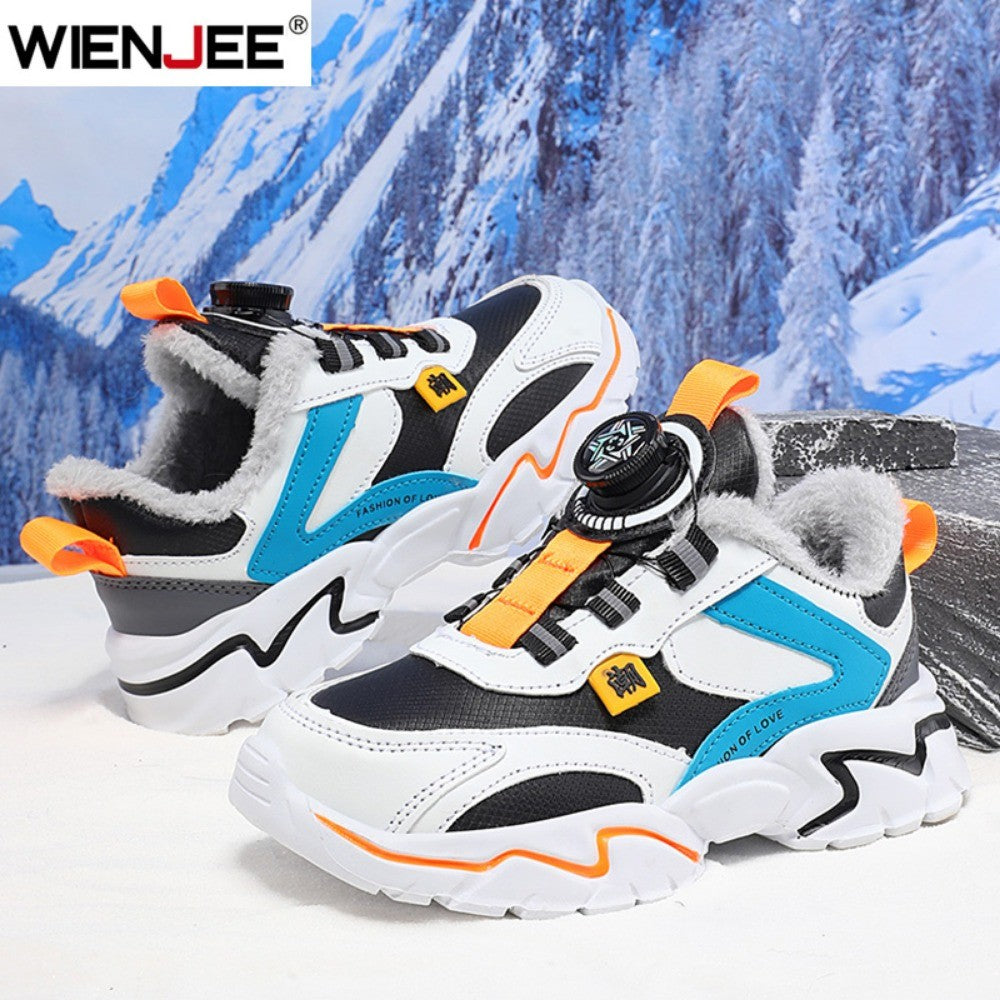 Winter Kids' Cotton Shoes For Boys Warm Plush Anti-slip Children Running Sneakers Outdoor Comfortable Casual Walking Shoes