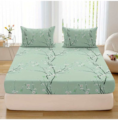 Conjunto de Lençol com Elástico Estampado 3 Peças (1 Lençol com Elástico + 2 Fronhas, Sem Enchimento)