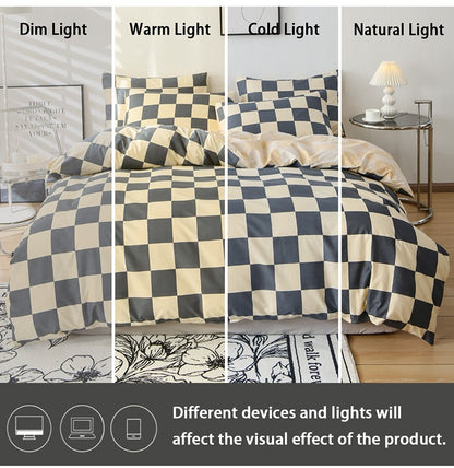 3pcs Checkered Pattern Print Duvet Cover Set, Soft Skin-Friendly Bedding Set Includes 1 Duvet Cover And 2 Pillowcases