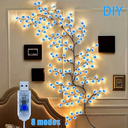 Cherry LED Tree Branch Lights 8 Modes USB Powered Cherry Blossom Branch Decoration Night Lights for Indoor Home Walls and Doors