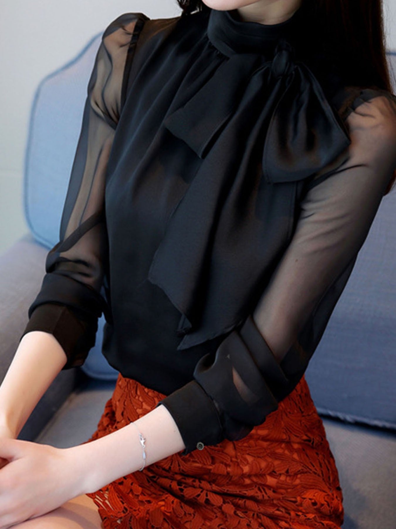 Bow chiffon shirt women long sleeve spring and autumn new women's Han Fan career white shirt chiffon blouse