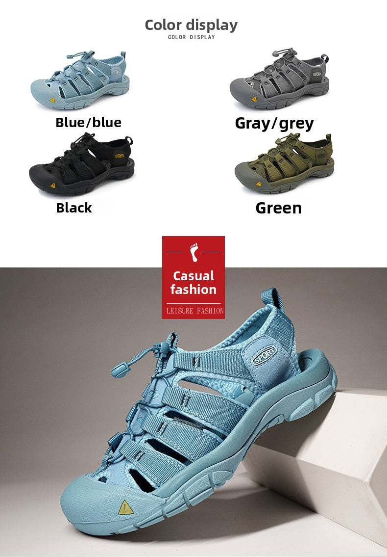 2025 Summer Men's Sandals Thick soled Baotou beach shoes Outdoor oversized casual Shoes Male lightweight hollow sandals Homme