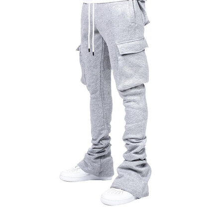 Plus Size Cargo Stacked Pants for Men Fleece Flare Sweat Pants Street Wear Men Pile Up Hiphop Pants New Design