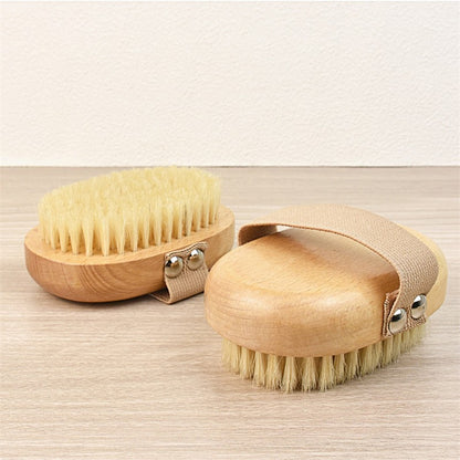 Wet Dry Skin Body Brush Natural Pig Bristles Dry Skin Exfoliating Body Massage Cleaning SPA Tool For Cellulite Lymphatic Drainag
