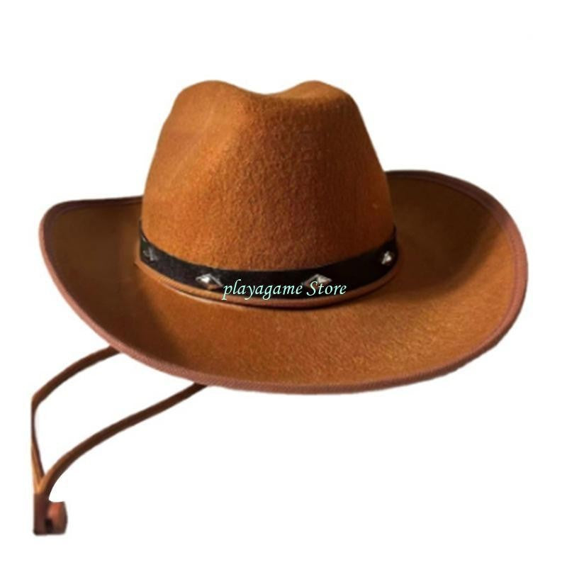 Y88A Cowboy Hat with Adjustable Rope Cowgirls Big Brim Party Accessory