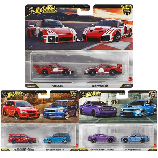 Hot Wheels Premium Car Culture 2 Packs Mitsubishi Subaru Dodge Porsche 1:64 Diecast Alloy Classic Performance Car Collectible
