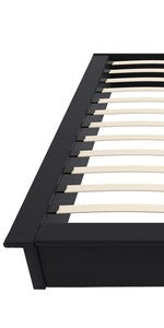 Cama de Plataforma Estofada com 28 cm de Altura para Suporte Elevado de Colchão, Não Necessita de Box Spring, Queen, Couro Sintético Preto