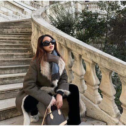 ? Fashion Double Sided Solid Jacket Women Lapel Collar Single Breasted Long Sleeve Coats 2025 Autumn New Lady Utility Outerwear