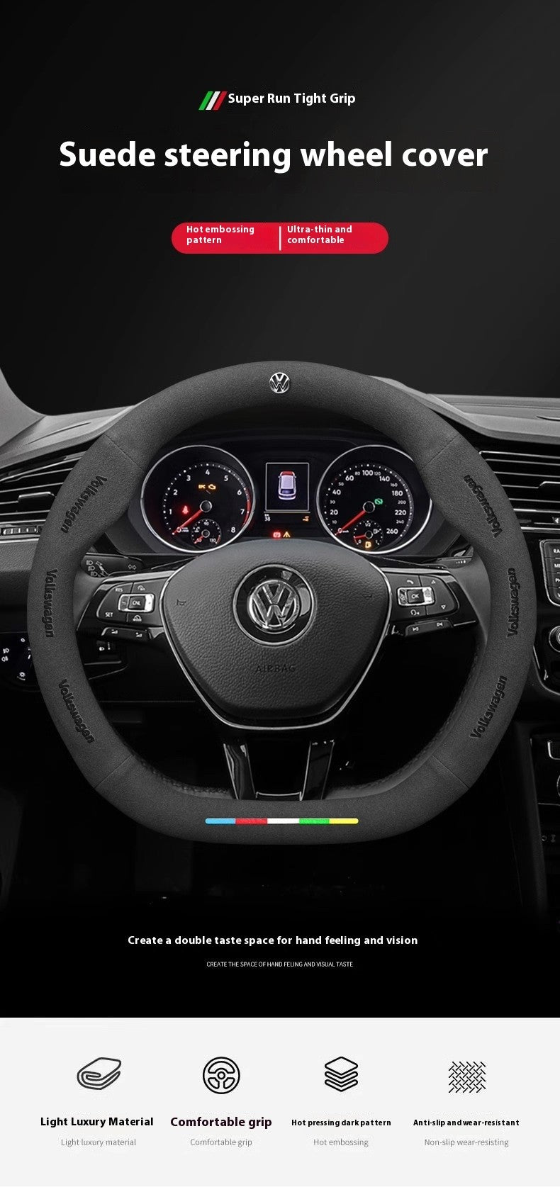 Car Suede Anti-Slip Steering Wheel Cover For Volkswagen Passat Golf 5 GTI Beetle Tiguan Touareg Polo T-ROC T-Cross Magotan Jeeta