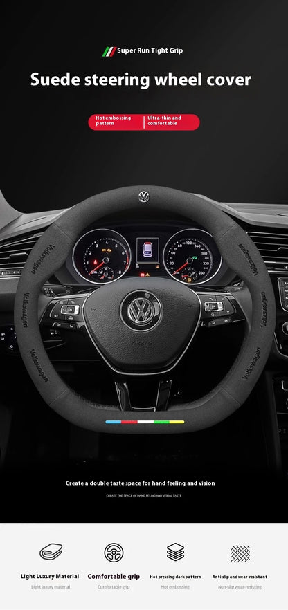 Car Suede Anti-Slip Steering Wheel Cover For Volkswagen Passat Golf 5 GTI Beetle Tiguan Touareg Polo T-ROC T-Cross Magotan Jeeta