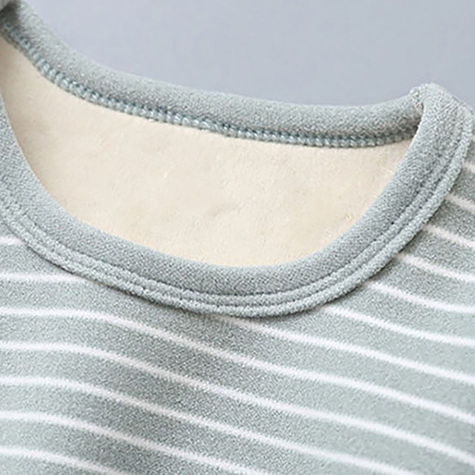 Autumn Winter Boys Girls Plush Striped Clothing Set Kids Cozy and Warm Sleepwear Pajamas Suitable for Children Daily Wear