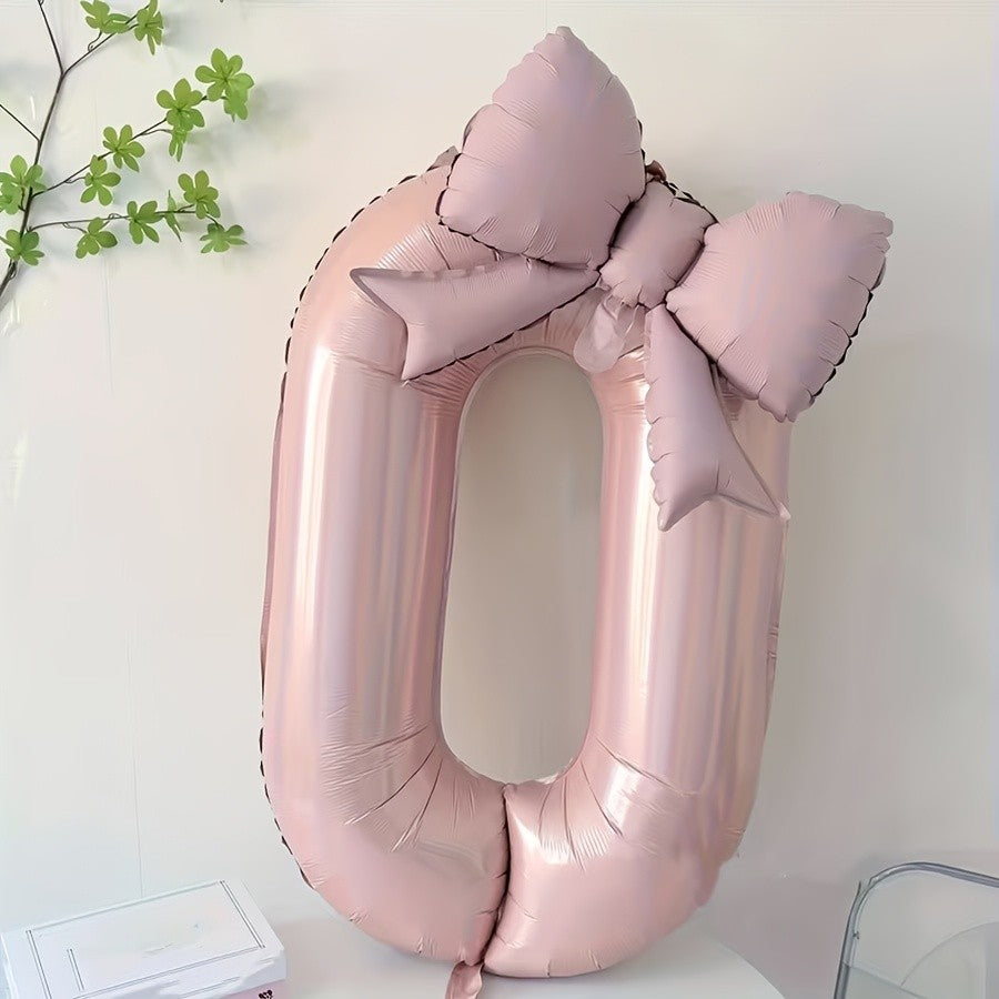 32 Inch Pink Number 0-9 Foil Balloon with Bow – Ideal for Girls Wedding Birthday Party Decorations