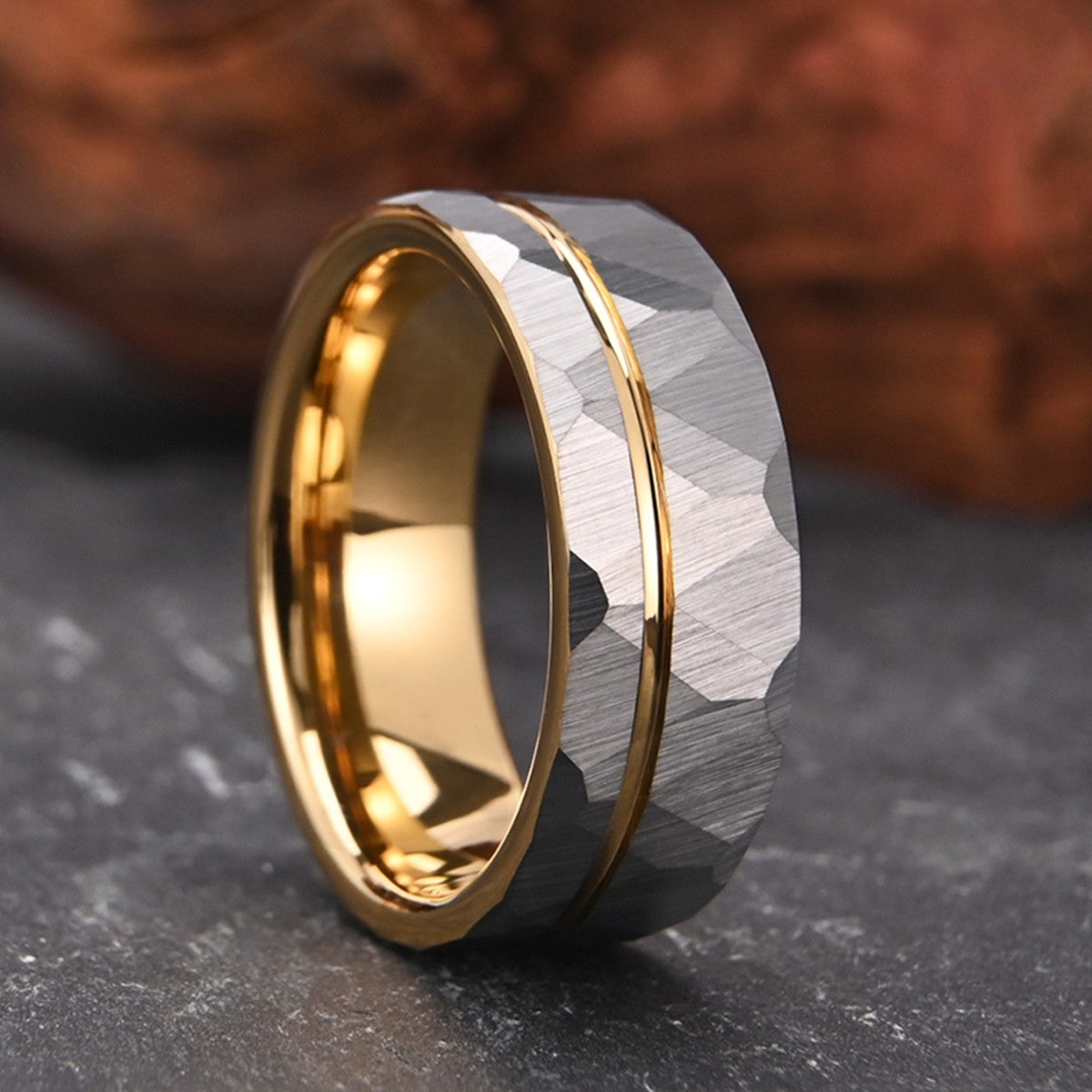 Anel de tungstênio martelado 8MM alianças de casamento masculinas anillos bague homme pareja de compromiso joias de moda anéis de noivado