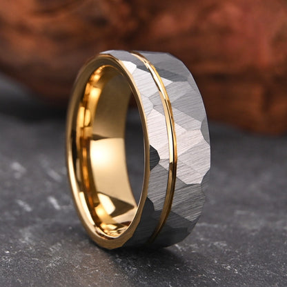 Anel de tungstênio martelado 8MM alianças de casamento masculinas anillos bague homme pareja de compromiso joias de moda anéis de noivado