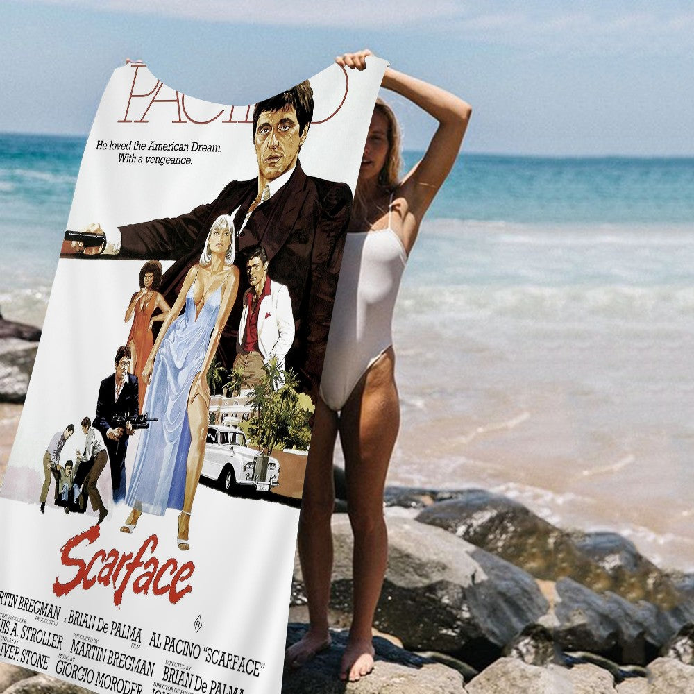 Classic Movie Scarface Bath Towel Microfiber Soft Water Absorbing Breathable For Girl Kids Decorative Cartoon Beach Towel