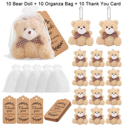 30pcs/10set Bear Gift with Organza Bag Thank You Card for Baby Shower Wedding Decoration Supplies Kids Birthday Party Guest Gift