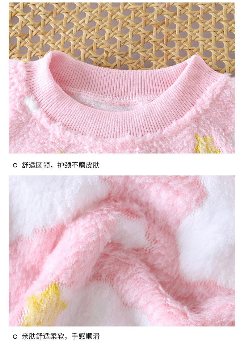 Winter Kids Pajama Set Thick Flannel Sleepwear for Boys and Girls, Warm Fleece Lined Homewear for Toddlers and Children