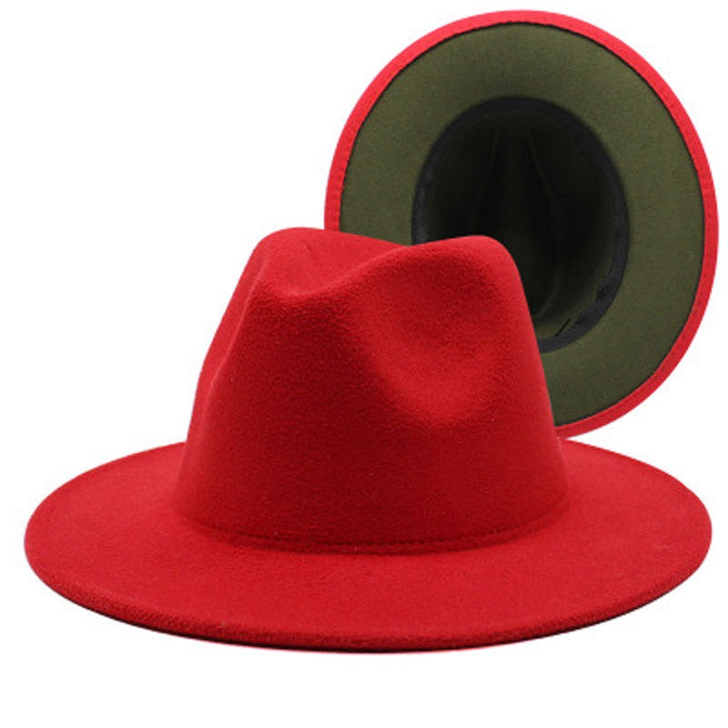 QBHAT Two-color Fedora Hat Women Men Wide Brim Felt Jazz Hat Ladies Party Top Cap Patchwork Chapeau Sombreros De Mujer 50 Colors
