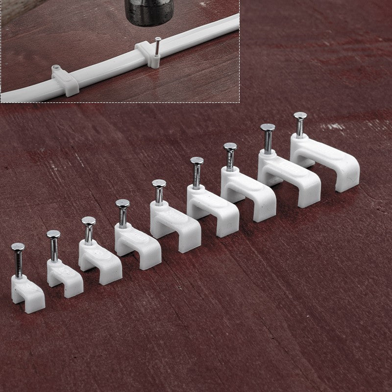 100 Peças Clipes de Cabo Chatos para Unhas 4mm/6mm/7mm/8mm/9mm/10mm/12mm/14mm Grampos de Fio Organizador de Cabos Elétricos