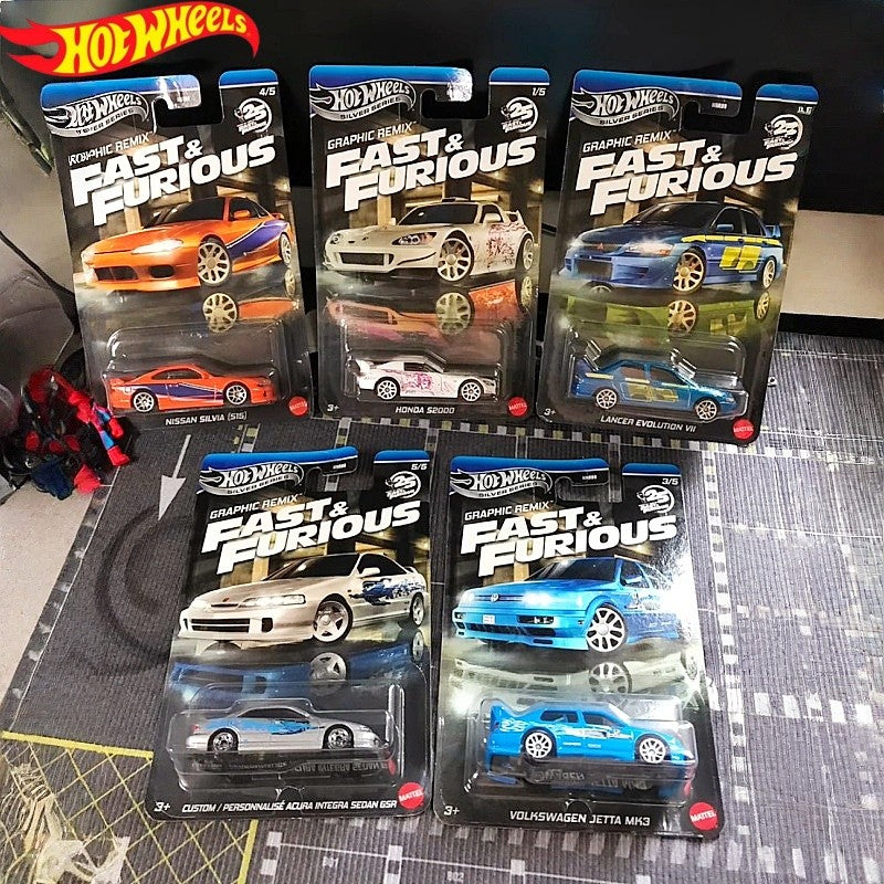 Hot Wheels Velozes e Furiosos HNR88L Carros Colecionáveis Die-Cast Escala 1/64: Honda S2000 Lancer Evolution VII Nissan Silvia S15
