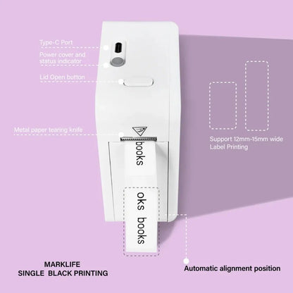 MarkLife P15 Mini Portable Thermal Printer Wireless Bluetooth-compatible Label Tag for Home Office Labeling Sticker Machine