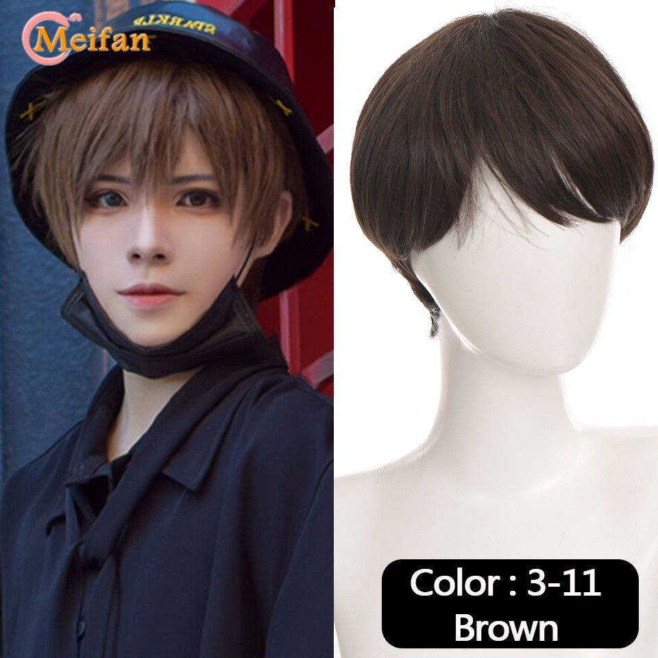 Peruca MEIFAN Sintética Curta para Cosplay Lolita Anime Masculina Cabelo Liso Masculino Fibra de Alta Temperatura Rosa Azul Louro Ombré Preto Peruca