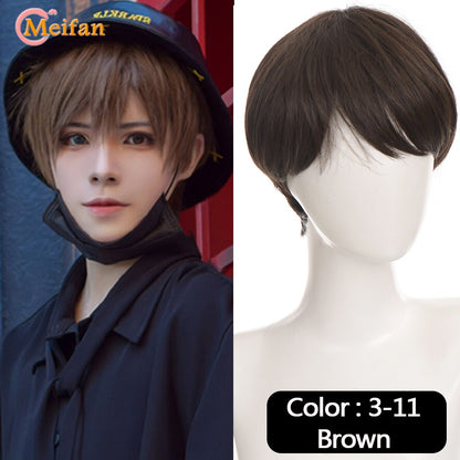 Peruca MEIFAN Sintética Curta para Cosplay Lolita Anime Masculina Cabelo Liso Masculino Fibra de Alta Temperatura Rosa Azul Louro Ombré Preto Peruca