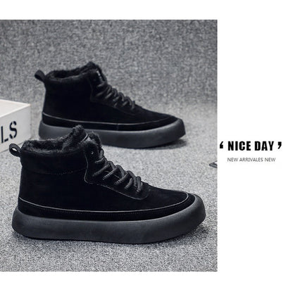 The 2025 new winter high-top plush thick men's snow boots are fashionable, casual and warm men's cotton shoes and boots