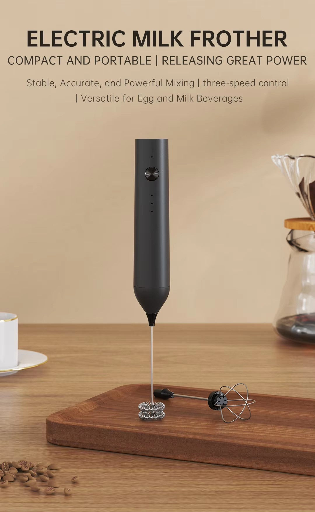 Batedor Poderoso de Cozinha Espumador de Leite Portátil para Lattes, Misturador de Bebidas Elétrico, Recarregável, Batedor de Ovos