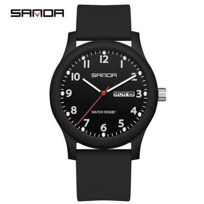 SANDA 3263 Fashion Casual Men Watch Silicone Strap Waterproof Luminous Clock Unisex Wristwatch Date Week Sport Man Watches