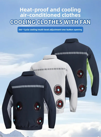 Summer Cooling Jacket Men's Hooded Fan Jacket Heat Resistant Fan Air Conditioner Clothes Breathable Outdoor Fishing Fan Workwear