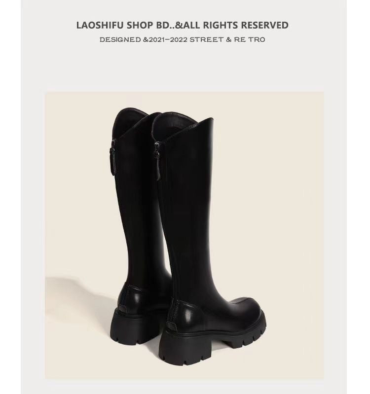 Real Soft Leather Boots 2025 Autumn And Winter New Knight Boots Height Increasing And Slimming Boots Thick Soled High Boots Long