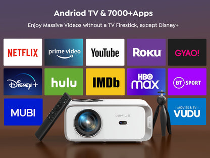 Projetor Wimius Nativo 1080P 1000ANSI Android 9.0 Projetores WiFi 6 e Keystone 4P Projetor Portátil Para Home Theater