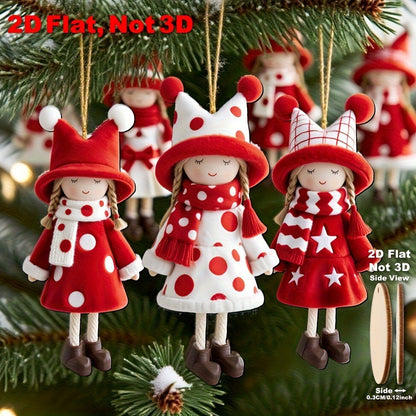 Runtow 16pcs 2D Wooden Christmas Angel Doll Pendant, Merry Christmas Tree Hanging Decoration, Xmas Gifts,Navidad 2026 ,New Year