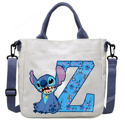Disney Stitch Letter A-Z Print Shoulder Bags Cute Anime Action Figure Stich Purses Handbags Women Sling Messenger Bag Gift