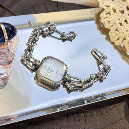 Luxury Minimalist Bracelet Watch Creative Square Multi-Faceted Glass Quartz Movement Chain Mid-century Small  High-End Acces