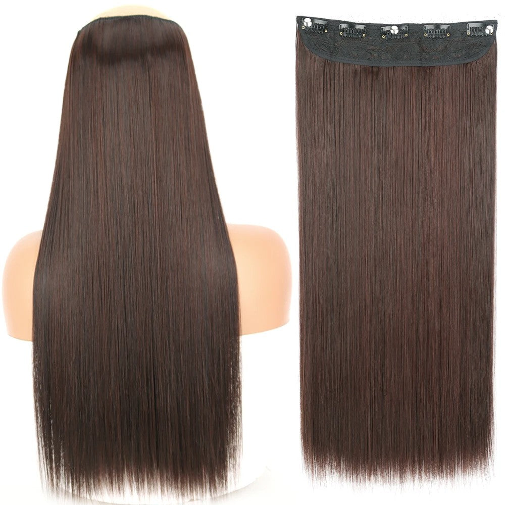 Extensão de Cabelo Liso Comprido de Fibra Sintética Resistente ao Calor com 5 Clipes 22"32" Preto Castanho Loiro