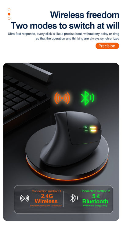 2.4GHz Bluetooth Wireless Mouse Rechargeable Vertical Mice Ergonomic 3Adjustable 1600DPI 6Buttons for Laptop PC Computer Desktop