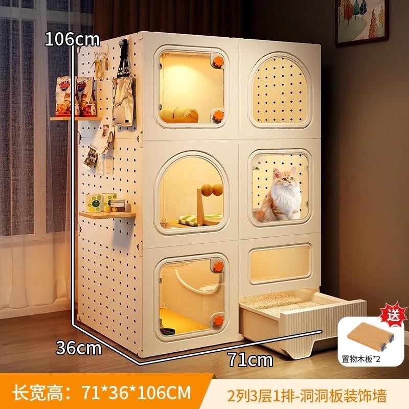 Gaiola Compacta para Gatos com Banheiro Tudo-em-Um Casa de Gatos Interna para Pequenos Espaços Mansão de Gatos com Economia de Espaço Placa de Caverna DIY Vila para Gatos
