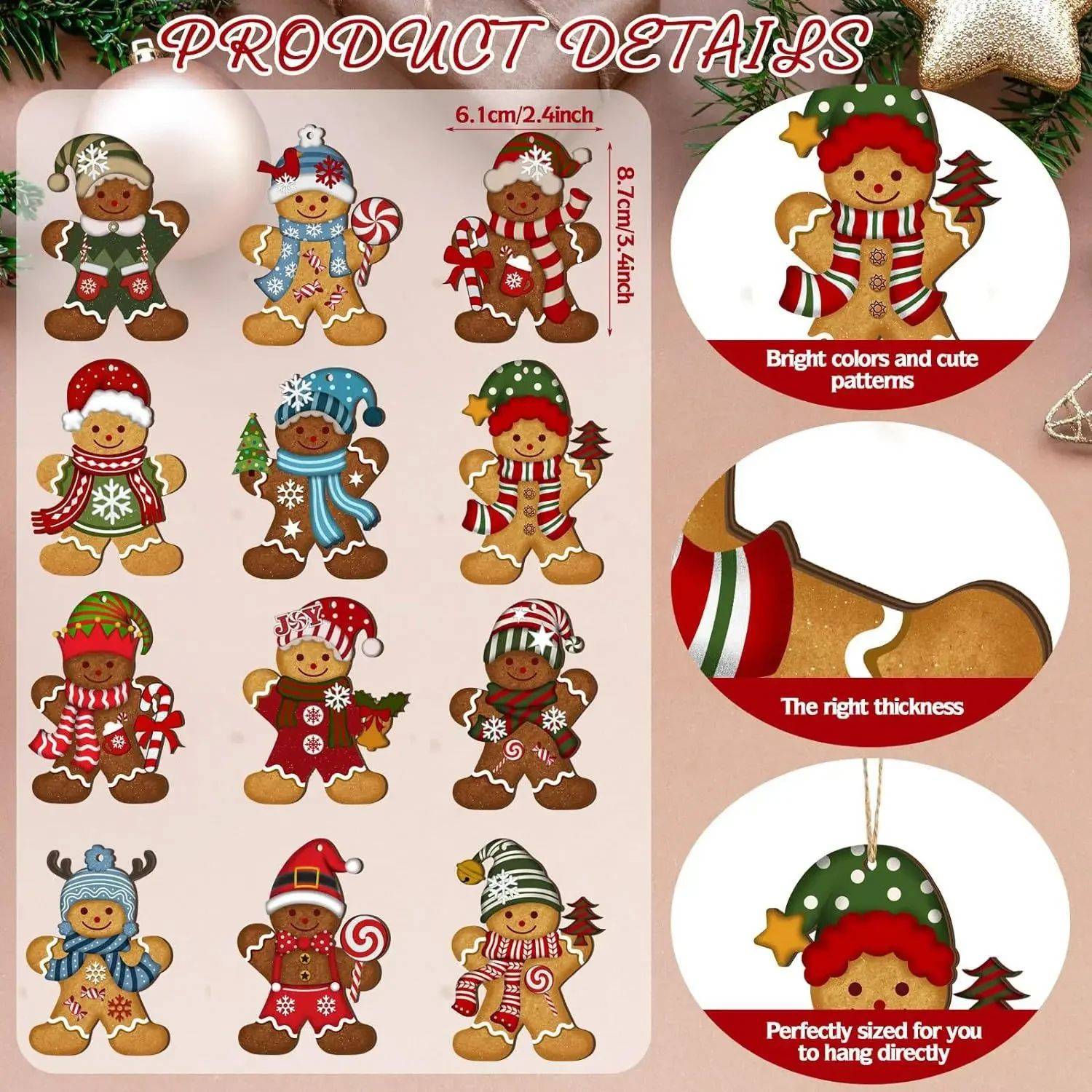 Christmas Gingerbread Man Ornaments Xmas Tree Wooden Hanging Pendants 2026 New Year Party Home Decoration Kids DIY GIft