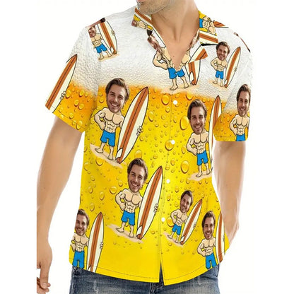 Hip Hop Beer Party Personality Custom Photo Shirt Unisex Leisure Funny Banana Pepper Pattern Hawaiian Shirts Humour Gift Shirt