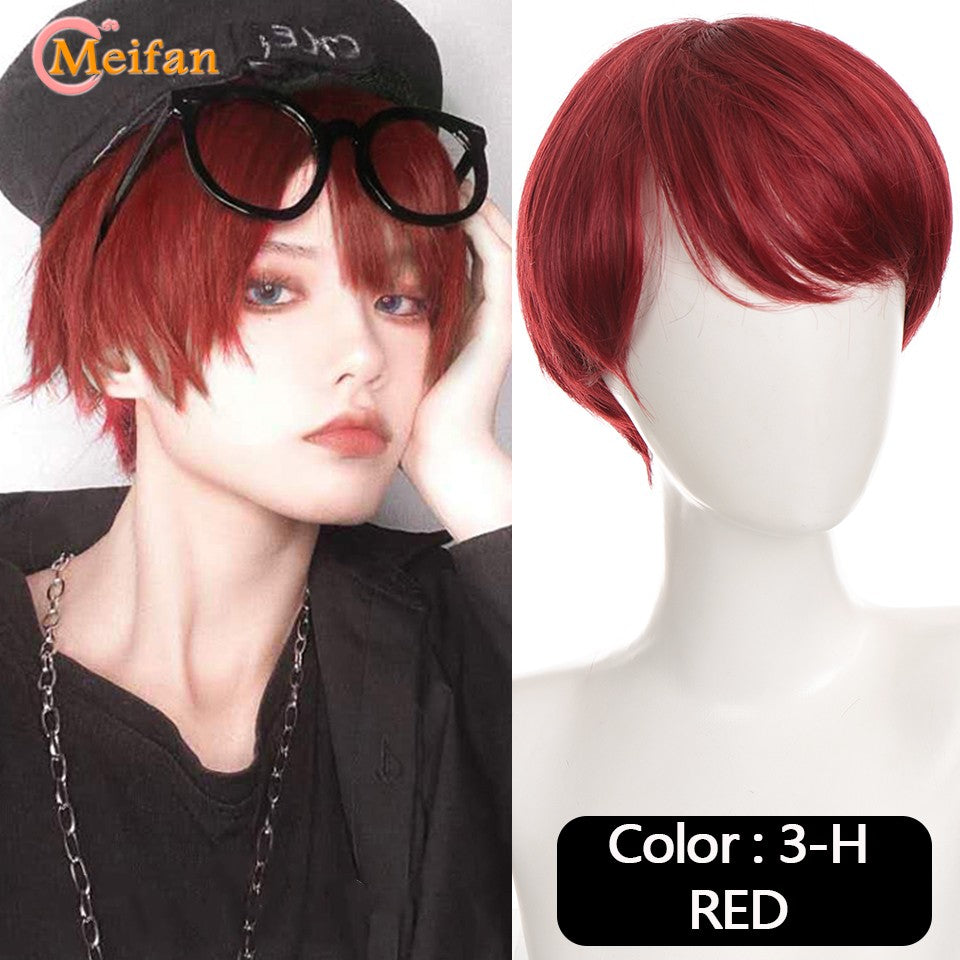 Peruca MEIFAN Sintética Curta para Cosplay Lolita Anime Masculina Cabelo Liso Masculino Fibra de Alta Temperatura Rosa Azul Louro Ombré Preto Peruca