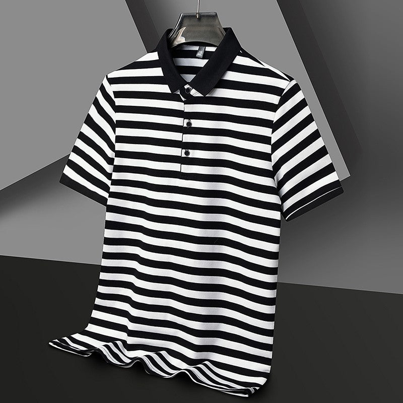 2024 Men's New Striped Cotton Business Casual Short sleeved POLO Shirt Fashion Short sleeved Comfortable and Breathable Top