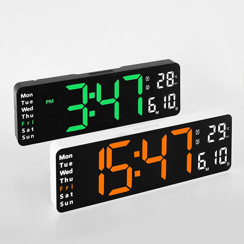 Large Digital Wall Clock Temp Date Week Display Remote Control Power Off Memory Table Clock Wall-mounted Dual Alarms LED Clocks
